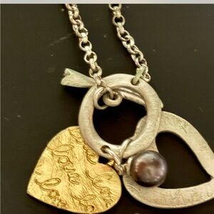 Vantel Pearls Silver and Gold Heart Necklace with Pearl